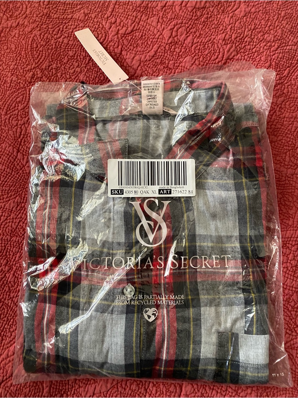 Victoria's Secret Gray & Red Plaid Button-Down PJ’s